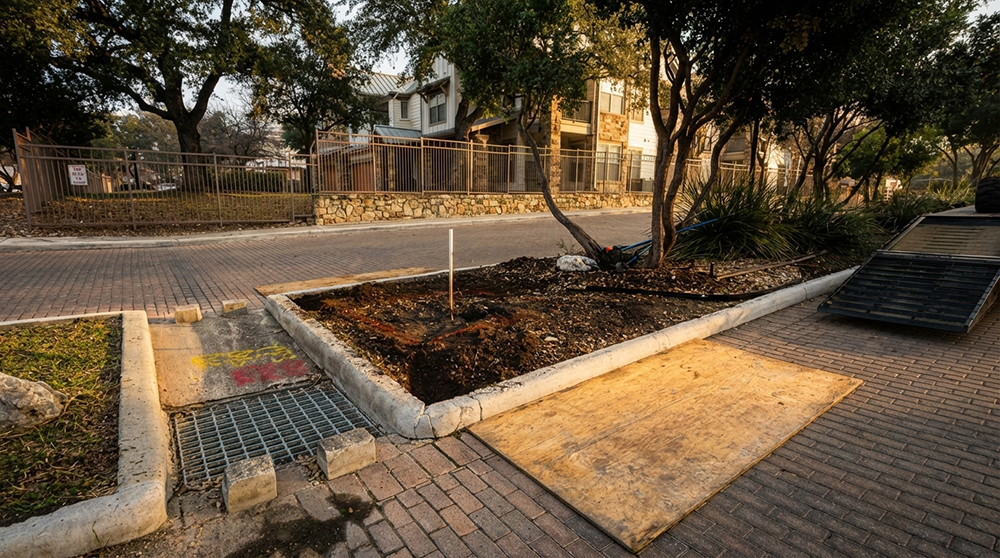 Underground utility excavation on a construction site