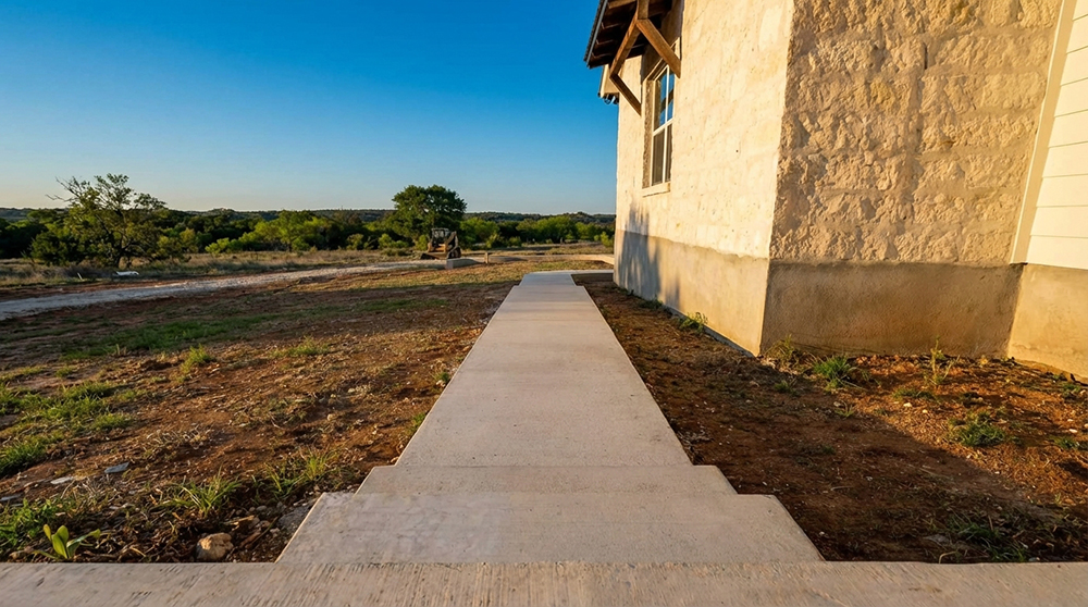 Concrete flatwork walkway and steps construction
